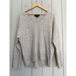 Tahari Women’s 100% 2-Ply Cashmere Long Sleeve V-Neck Sweater L Large Gray Fleck